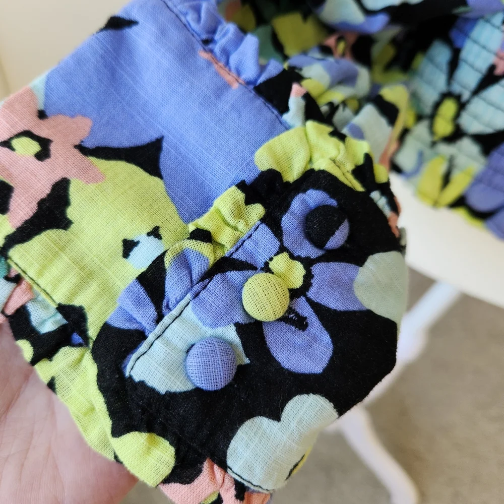 Free People Ariana Floral Colorful Printed Crop Top Blouse Long Sleeves Medium - Picture 8 of 15